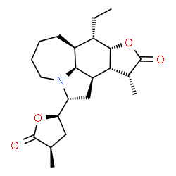 ChemSpider 2D Image | (2R,7aS,8S,8aS,11R,11aS,11bR,11cS)-8-Ethyl-11-methyl-2-[(2R,4R)-4-methyl-5-oxotetrahydro-2-furanyl]dodecahydroazepino[3,2,1-hi]furo[3,2-e]indol-10(2H)-one | C22H33NO4