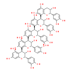 ChemSpider 2D Image | (2S,2'S,2''S,2'''S,2''''S,3S,3'S,3''S,3'''S,3''''S,4S,4'S,4''S,4'''R)-2,2',2'',2''',2''''-Pentakis(3,4-dihydroxyphenyl)-3,3',3'',3''',3'''',4,4',4'',4''',4''''-decahydro-2H,2'H,2''H,2'''H,2''''H-4,8':
4',8'':4'',8''':4''',8''''-quinquechromene-3,3',3'',3''',3'''',5,5',5'',5''',5'''',7,7',7'',7''',7''''-pentadecol | C75H62O30