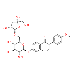 ChemSpider 2D Image | 7-{[(2S,3R,4S,5S,6R)-6-({[(2R,3R,5S)-3,5-Dihydroxy-5-(hydroxymethyl)tetrahydro-2-furanyl]oxy}methyl)-3,4,5-trihydroxytetrahydro-2H-pyran-2-yl]oxy}-3-(4-methoxyphenyl)-4H-chromen-4-one (non-preferred n
ame) | C27H30O13