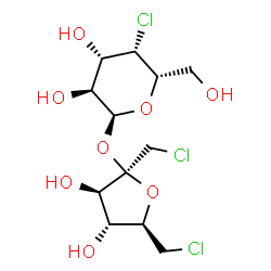 ChemSpider 2D Image | 1,6-Dichloro-1,6-dideoxy-beta-L-fructofuranosyl 4-chloro-4-deoxy-alpha-L-galactopyranoside | C12H19Cl3O8