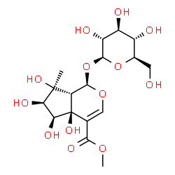 ChemSpider 2D Image | Methyl (1R,4aS,5S,6R,7S,7aS)-1-(beta-D-glucopyranosyloxy)-4a,5,6,7-tetrahydroxy-7-methyl-1,4a,5,6,7,7a-hexahydrocyclopenta[c]pyran-4-carboxylate | C17H26O13