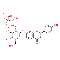 ChemSpider 2D Image | (2R)-2-(4-Hydroxyphenyl)-4-oxo-3,4-dihydro-2H-chromen-7-yl 2-O-[(2R,3S,4S)-3,4-dihydroxy-4-(hydroxymethyl)tetrahydro-2-furanyl]-beta-L-glucopyranoside | C26H30O13