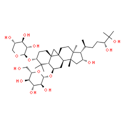 ChemSpider 2D Image | (3alpha,5beta,6beta,8alpha,10alpha,13alpha,14beta,16alpha,17alpha,20S,24R)-16,24,25-Trihydroxy-3-(beta-L-xylopyranosyloxy)-9,19-cyclolanostan-6-yl beta-L-glucopyranoside | C41H70O14