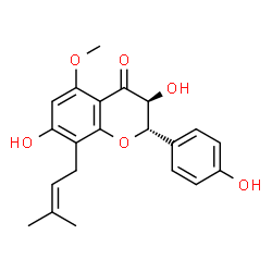 ChemSpider 2D Image | (2S,3S)-3,7-Dihydroxy-2-(4-hydroxyphenyl)-5-methoxy-8-(3-methyl-2-buten-1-yl)-2,3-dihydro-4H-chromen-4-one | C21H22O6