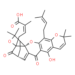ChemSpider 2D Image | (2Z)-4-[(2R,17R)-12-Hydroxy-8,8,21,21-tetramethyl-5-(3-methyl-2-buten-1-yl)-14,18-dioxo-3,7,20-trioxahexacyclo[15.4.1.0~2,15~.0~2,19~.0~4,13~.0~6,11~]docosa-4(13),5,9,11,15-pentaen-19-yl]-2-methyl-2-b
utenoic acid | C33H36O8