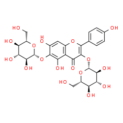 ChemSpider 2D Image | 3-(beta-L-Glucopyranosyloxy)-5,7-dihydroxy-2-(4-hydroxyphenyl)-4-oxo-4H-chromen-6-yl beta-L-glucopyranoside | C27H30O17