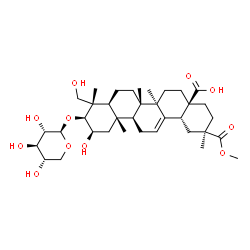 ChemSpider 2D Image | (2alpha,3alpha,5beta,8alpha,9beta,10alpha,14beta,17alpha,18alpha)-2,24-Dihydroxy-29-methoxy-29-oxo-3-(beta-L-xylopyranosyloxy)olean-12-en-28-oic acid | C36H56O11