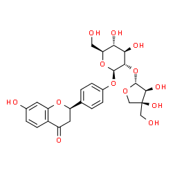 ChemSpider 2D Image | 4-[(2R)-7-Hydroxy-4-oxo-3,4-dihydro-2H-chromen-2-yl]phenyl 2-O-[(2R,3S,4S)-3,4-dihydroxy-4-(hydroxymethyl)tetrahydro-2-furanyl]-beta-L-glucopyranoside | C26H30O13