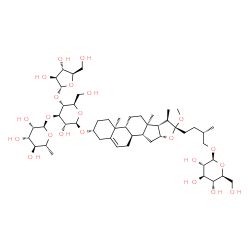 ChemSpider 2D Image | (3alpha,8alpha,9beta,10alpha,13alpha,14beta,16beta,17beta,20R,22R,25S)-26-(beta-L-Glucopyranosyloxy)-22-methoxyfurost-5-en-3-yl alpha-D-arabinofuranosyl-(1->4)-[6-deoxy-alpha-D-mannopyranosyl-(1->3)]-
beta-D-glucopyranoside | C51H84O22