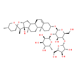 ChemSpider 2D Image | (3alpha,8alpha,9beta,10alpha,13alpha,14beta,16beta,17beta,20R,22S,25S)-17-Hydroxyspirost-5-en-3-yl 6-deoxy-alpha-D-gulopyranosyl-(1->2)-[alpha-D-xylofuranosyl-(1->4)]-beta-L-glucopyranoside | C44H70O17