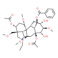 ChemSpider 2D Image | (3alpha,6alpha,13alpha,14beta,15alpha,16beta)-3,8-Diacetoxy-20-ethyl-13,15-dihydroxy-1,6,16-trimethoxy-4-(methoxymethyl)aconitan-14-yl benzoate | C36H49NO12
