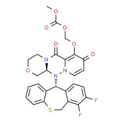 ChemSpider 2D Image | ({(12aS)-12-[(11R)-7,8-Difluoro-6,11-dihydrodibenzo[b,e]thiepin-11-yl]-6,8-dioxo-3,4,6,8,12,12a-hexahydro-1H-[1,4]oxazino[3,4-c]pyrido[2,1-f][1,2,4]triazin-7-yl}oxy)methyl methyl carbonate | C27H23F2N3O7S