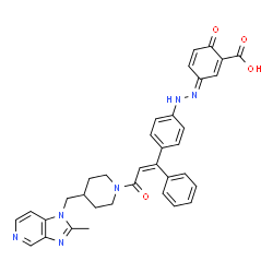 ChemSpider 2D Image | (3E)-3-({4-[(1E)-3-{4-[(2-Methyl-1H-imidazo[4,5-c]pyridin-1-yl)methyl]-1-piperidinyl}-3-oxo-1-phenyl-1-propen-1-yl]phenyl}hydrazono)-6-oxo-1,4-cyclohexadiene-1-carboxylic acid | C35H32N6O4