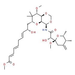 ChemSpider 2D Image | Methyl (2E,4E,7E,9S)-9-hydroxy-10-[(4R,4aS,6R,8S,8aR)-4-({(2S)-2-hydroxy-2-[(2R,5R,6R)-2-methoxy-5,6-dimethyl-4-methylenetetrahydro-2H-pyran-2-yl]acetyl}amino)-8-methoxy-7,7-dimethylhexahydropyrano[3,
2-d][1,3]dioxin-6-yl]-2,4,7-decatrienoate | C32H49NO11