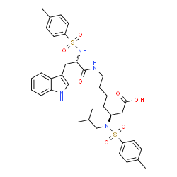 ChemSpider 2D Image | (3S)-3-{Isobutyl[(4-methylphenyl)sulfonyl]amino}-7-({N-[(4-methylphenyl)sulfonyl]-L-tryptophyl}amino)heptanoic acid | C36H46N4O7S2
