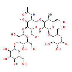 ChemSpider 2D Image | beta-D-Glucopyranosyl-(1->3)-beta-D-galactopyranosyl-(1->4)-2-acetamido-2-deoxy-beta-D-glucopyranosyl-(1->3)-beta-D-galactopyranosyl-(1->4)-alpha-D-glucopyranose | C32H55NO26