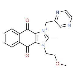 ChemSpider 2D Image | 4,9-Dihydro-3-(2-methoxyethyl)-2-methyl-4,9-dioxo-1-(2-pyrazinylmethyl)-1H-naphth[2,3-d]imidazolium | C20H19N4O3