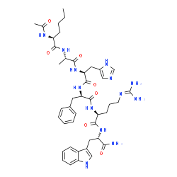 ChemSpider 2D Image | N-Acetyl-L-norleucyl-L-alanyl-L-histidyl-D-phenylalanyl-N~5~-(diaminomethylene)-L-ornithyl-L-tryptophanamide | C43H59N13O7