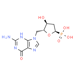 ChemSpider 2D Image | (1R)-5-(2-Amino-6-oxo-3,6-dihydro-9H-purin-9-yl)-1,4-anhydro-2,5-dideoxy-1-phosphono-D-erythro-pentitol | C10H14N5O6P