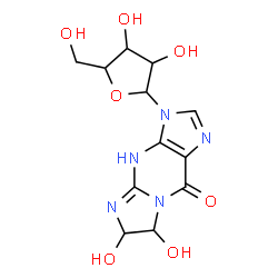 ChemSpider 2D Image | 6,7-Dihydroxy-3-pentofuranosyl-3,4,6,7-tetrahydro-9H-imidazo[1,2-a]purin-9-one | C12H15N5O7