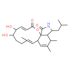 ChemSpider 2D Image | (3E)-5,6-Dihydroxy-14-isobutyl-9,12,13-trimethyl-6,7,8,10a,13,13a,14,15-octahydro-2H-oxacyclododecino[2,3-d]isoindole-2,16(5H)-dione | C24H35NO5