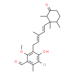 ChemSpider 2D Image | 3-Chloro-4-hydroxy-6-methoxy-2-methyl-5-[(2E,4E)-3-methyl-5-(1,2,6-trimethyl-3-oxocyclohexyl)-2,4-pentadien-1-yl]benzaldehyde | C24H31ClO4