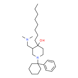 ChemSpider 2D Image | 3-[(Dimethylamino)methyl]-4-octyl-1-(1-phenylcyclohexyl)-4-piperidinol | C28H48N2O