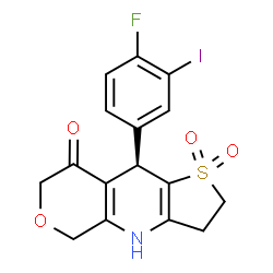 ChemSpider 2D Image | (9R)-9-(4-fluoro-3-iodophenyl)-2,3,5,9-tetrahydro-4H-pyrano(3,4-b)thieno(2,3-e)pyridin-8(7H)-one-1,1-dioxide | C16H13FINO4S