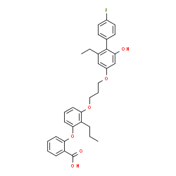 ChemSpider 2D Image | 2-(3-{3-[(2-Ethyl-4'-fluoro-6-hydroxy-4-biphenylyl)oxy]propoxy}-2-propylphenoxy)benzoic acid | C33H33FO6