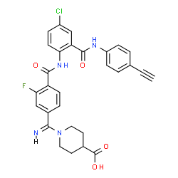 ChemSpider 2D Image | 1-[(Z)-[4-({4-Chloro-2-[(4-ethynylphenyl)carbamoyl]phenyl}carbamoyl)-3-fluorophenyl](imino)methyl]-4-piperidinecarboxylic acid | C29H24ClFN4O4