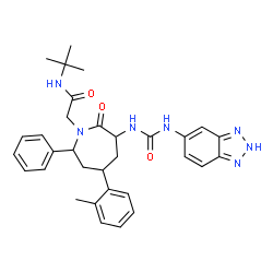 ChemSpider 2D Image | 2-{3-[(2H-Benzotriazol-5-ylcarbamoyl)amino]-5-(2-methylphenyl)-2-oxo-7-phenyl-1-azepanyl}-N-(2-methyl-2-propanyl)acetamide | C32H37N7O3
