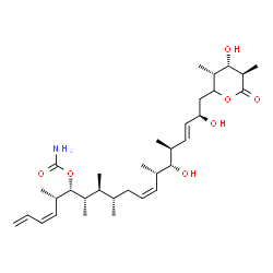 ChemSpider 2D Image | (3Z,5S,6S,7S,8S,9S,11Z,13S,14R,15S,16E,18R)-14,18-Dihydroxy-19-[(3R,4S,5R)-4-hydroxy-3,5-dimethyl-6-oxotetrahydro-2H-pyran-2-yl]-5,7,8,9,13,15-hexamethyl-1,3,11,16-nonadecatetraen-6-yl carbamate (non-
preferred name) | C33H55NO7