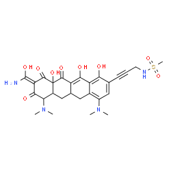 ChemSpider 2D Image | N-{3-[(9Z)-9-[Amino(hydroxy)methylene]-4,7-bis(dimethylamino)-1,10a,12-trihydroxy-8,10,11-trioxo-5,5a,6,6a,7,8,9,10,10a,11-decahydro-2-tetracenyl]-2-propyn-1-yl}methanesulfonamide | C27H32N4O9S