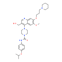 ChemSpider 2D Image | 4-{3-(Hydroxymethyl)-6-methoxy-7-[3-(1-piperidinyl)propoxy]-4-quinolinyl}-N-(4-isopropoxyphenyl)-1-piperazinecarboxamide | C33H45N5O5