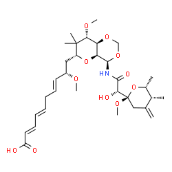 ChemSpider 2D Image | (2E,4E,7E,9S)-10-[(4R,4aS,6R,8S,8aR)-4-({(2S)-2-Hydroxy-2-[(2R,5R,6R)-2-methoxy-5,6-dimethyl-4-methylenetetrahydro-2H-pyran-2-yl]acetyl}amino)-8-methoxy-7,7-dimethylhexahydropyrano[3,2-d][1,3]dioxin-6
-yl]-9-methoxy-2,4,7-decatrienoic acid | C32H49NO11