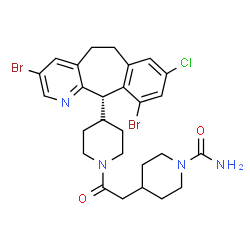 ChemSpider 2D Image | 4-(2-{4-[(11S)-3,10-Dibromo-8-chloro-6,11-dihydro-5H-benzo[5,6]cyclohepta[1,2-b]pyridin-11-yl]-1-piperidinyl}-2-oxoethyl)-1-piperidinecarboxamide | C27H31Br2ClN4O2