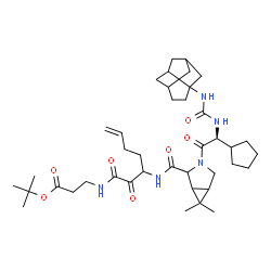 ChemSpider 2D Image | 2-Methyl-2-propanyl N-(3-{[(3-{(2S)-2-cyclopentyl-2-[(tricyclo[4.3.1.0~3,8~]dec-3-ylcarbamoyl)amino]acetyl}-6,6-dimethyl-3-azabicyclo[3.1.0]hex-2-yl)carbonyl]amino}-2-oxo-6-heptenoyl)-beta-alaninate | C40H61N5O7