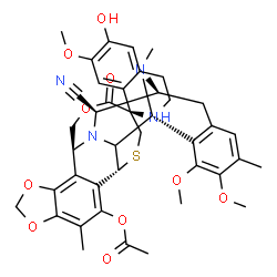 ChemSpider 2D Image | (1R,1'R,3'R,11'S,12'R,14'S)-12'-Cyano-6-hydroxy-5',6',7-trimethoxy-7',21',30'-trimethyl-27'-oxo-3,4-dihydro-2H-spiro[isoquinoline-1,26'-[17,19,28]trioxa[24]thia[13,30]diazaheptacyclo[12.9.6.1~3,11~.0~
2,13~.0~4,9~.0~15,23~.0~16,20~]triaconta[4,6,8,15,20,22]hexaen]-22'-yl acetate | C41H44N4O10S