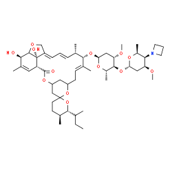 ChemSpider 2D Image | (1'R,5S,6R,10'E,12'S,13'S,14'E,16'E,21'R,24'S)-6-[(2R)-2-Butanyl]-21',24'-dihydroxy-5,11',13',22'-tetramethyl-2'-oxo-3,4,5,6-tetrahydrospiro[pyran-2,6'-[3,7,19]trioxatetracyclo[15.6.1.1~4,8~.0~20,24~]
pentacosa[10,14,16,22]tetraen]-12'-yl 4-O-[4-(1-azetidinyl)-2,4,6-trideoxy-3-O-methyl-alpha-L-lyxo-hexopyranosyl]-2,6-dideoxy-3-O-methyl-alpha-L-arabino-hexopyranoside | C51H79NO13