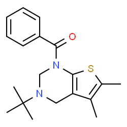 ChemSpider 2D Image | (3-tert-Butyl-5,6-dimethyl-3,4-dihydrothieno[2,3-d]pyrimidin-1(2H)-yl)(phenyl)methanone | C19H24N2OS