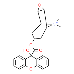ChemSpider 2D Image | 7-{[(9-Hydroxy-9H-xanthen-9-yl)carbonyl]oxy}-9,9-dimethyl-3-oxa-9-azoniatricyclo[3.3.1.0~2,4~]nonane | C23H24NO5