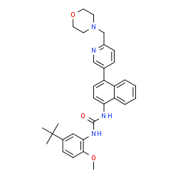 ChemSpider 2D Image | 1-[2-Methoxy-5-(2-methyl-2-propanyl)phenyl]-3-{4-[6-(4-morpholinylmethyl)-3-pyridinyl]-1-naphthyl}urea | C32H36N4O3