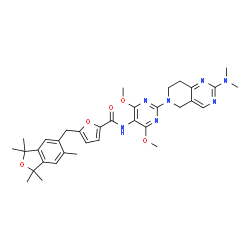 ChemSpider 2D Image | N-{2-[2-(Dimethylamino)-7,8-dihydropyrido[4,3-d]pyrimidin-6(5H)-yl]-4,6-dimethoxy-5-pyrimidinyl}-5-[(1,1,3,3,6-pentamethyl-1,3-dihydro-2-benzofuran-5-yl)methyl]-2-furamide | C34H41N7O5