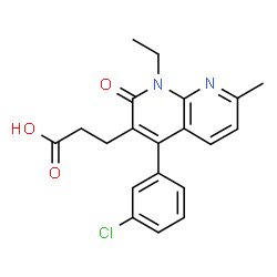 ChemSpider 2D Image | 3-[4-(3-Chlorophenyl)-1-ethyl-7-methyl-2-oxo-1,2-dihydro-1,8-naphthyridin-3-yl]propanoic acid | C20H19ClN2O3