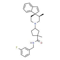 ChemSpider 2D Image | N-(3-Fluorobenzyl)-1-methyl-3-[(1R,3'R)-3'-methyl-1'H-spiro[indene-1,4'-piperidin]-1'-yl]cyclopentanecarboxamide | C28H33FN2O