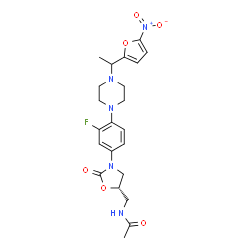 ChemSpider 2D Image | N-{[(5S)-3-(3-Fluoro-4-{4-[1-(5-nitro-2-furyl)ethyl]-1-piperazinyl}phenyl)-2-oxo-1,3-oxazolidin-5-yl]methyl}acetamide | C22H26FN5O6