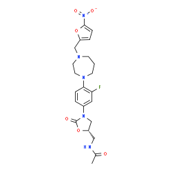 ChemSpider 2D Image | N-{[(5S)-3-(3-Fluoro-4-{4-[(5-nitro-2-furyl)methyl]-1,4-diazepan-1-yl}phenyl)-2-oxo-1,3-oxazolidin-5-yl]methyl}acetamide | C22H26FN5O6