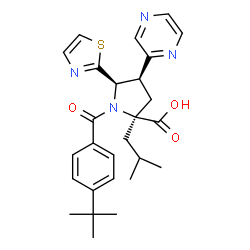 ChemSpider 2D Image | (4s,5r)-1-(4-Tert-Butylbenzoyl)-2-(2-Methylpropyl)-4-Pyrazin-2-Yl-5-(1,3-Thiazol-2-Yl)-L-Proline | C27H32N4O3S