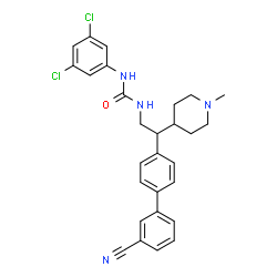 ChemSpider 2D Image | 1-[2-(3'-Cyano-4-biphenylyl)-2-(1-methyl-4-piperidinyl)ethyl]-3-(3,5-dichlorophenyl)urea | C28H28Cl2N4O