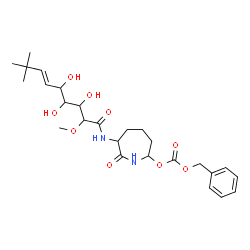 ChemSpider 2D Image | Benzyl 7-oxo-6-{[(6E)-3,4,5-trihydroxy-2-methoxy-8,8-dimethyl-6-nonenoyl]amino}-2-azepanyl carbonate | C26H38N2O9